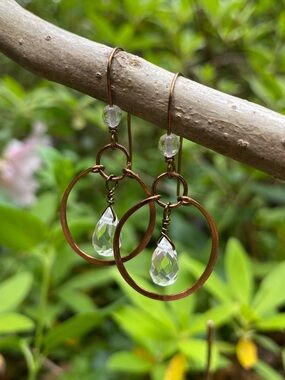 Clear Quartz Teardrop Hoops